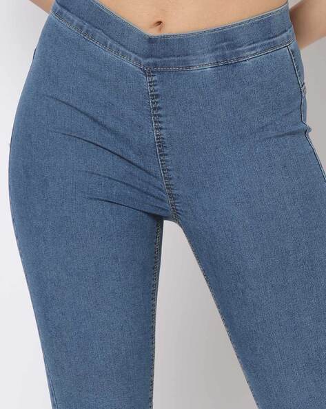 Lightly Washed Skinny Jeggings with Elasticated Waist