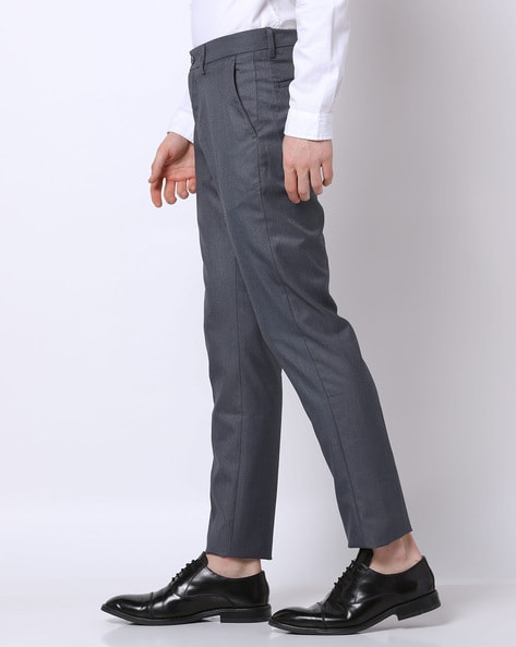 Slim Fit Ankle Length Flat-Front Trousers