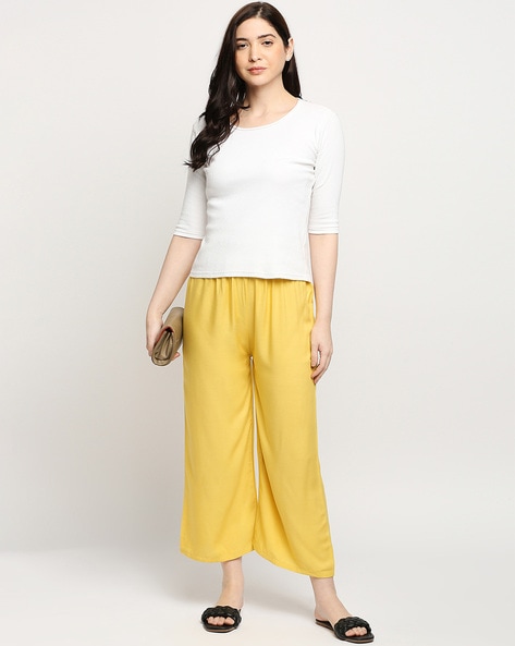 Buy Mustard Yellow Suit With Sequins Jaal And Contrasting Embroidered  Magenta Palazzo Pants Online  Kalki Fashion