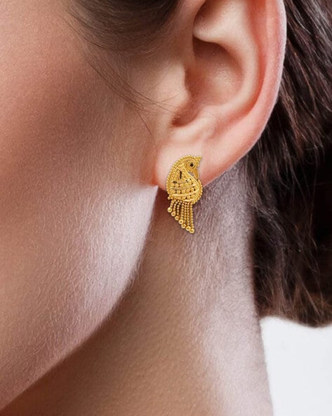 Gold Plated Pearl Traditional Hanging Peacock Earrings