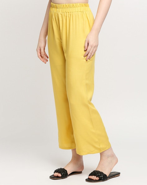 Go Colors Women Solid Knit Viscose Mid Rise Palazzos  Mustard Buy Go  Colors Women Solid Knit Viscose Mid Rise Palazzos  Mustard Online at Best  Price in India  Nykaa