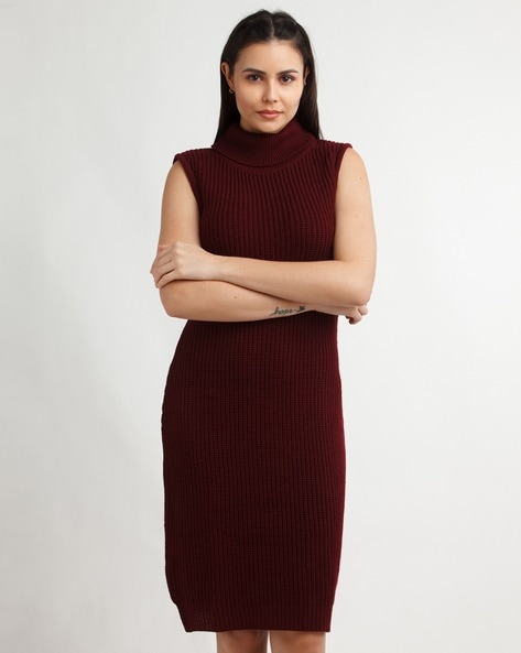 maroon mock neck dress