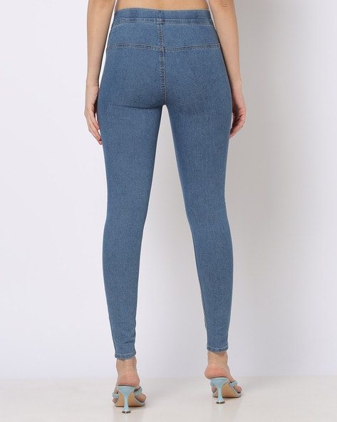 Mid-Wash Relaxed Fit Jeggings with Elasticate Waist