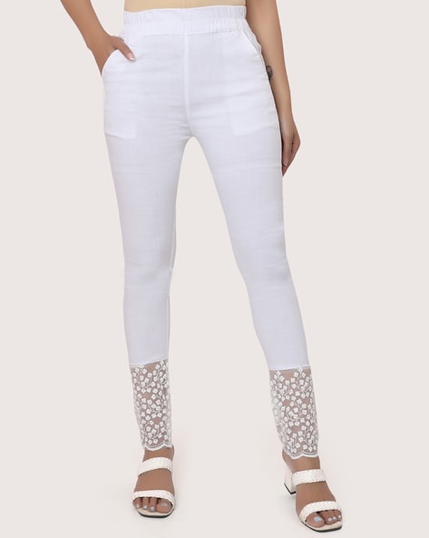 Floral Embroidered Pants with Elasticated Pants Price in India