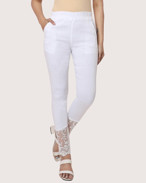 Flat-Front Pants with Lace Accents Price in India
