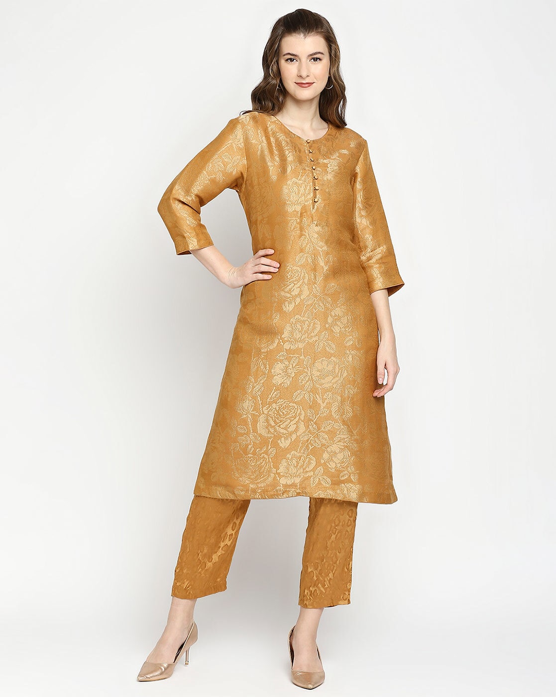 Maroon kurti and pant with gold print dupatta - Kurti Fashion