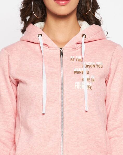 Typographic Print Zip Front Hoodie