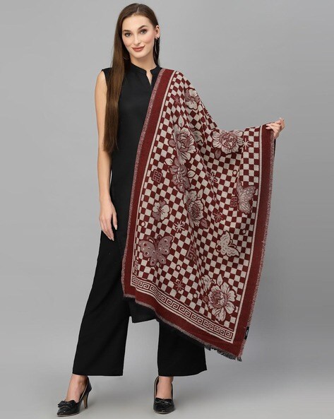 Checked Shawl with Fringed Hem Price in India