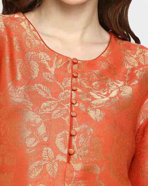Buy Orange Anarkali Silk Brocade Embroidery V Neck Kurta Set For Women by  Gopi Vaid Online at Aza Fashions.