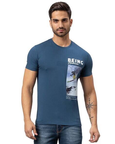 Being Human Regular Fit Brand-Print Crew-Neck Cotton T-Shirt