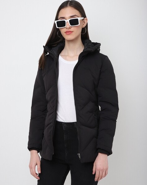 Hooded Puffer Jacket - Black - Ladies