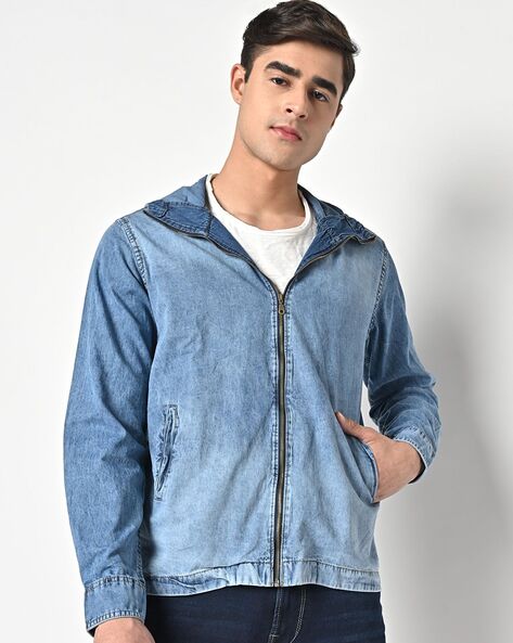 Mens denim shirt with hoodie sale