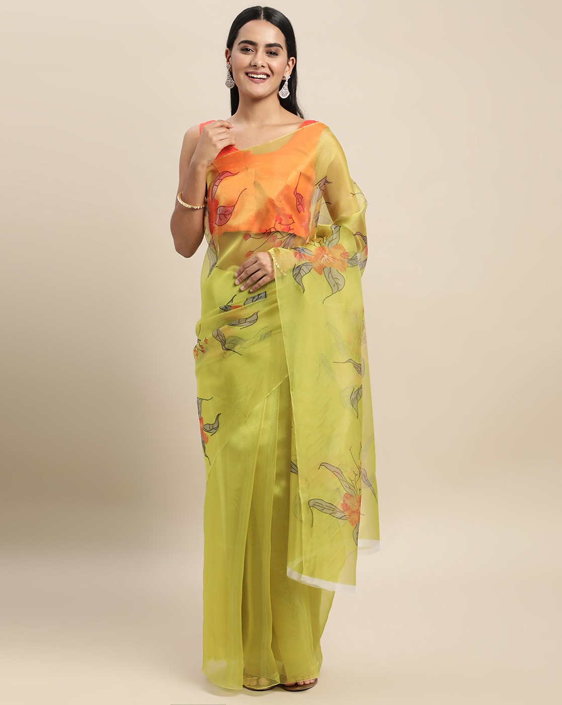 Buy Tradional Wear Yellow Thread Work Pure Organza Saree Online From Surat  Wholesale Shop.