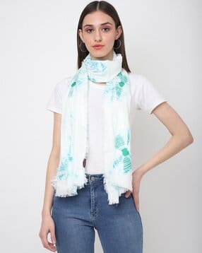 Women Tie & Dye Scarf with Frayed Hems-image-10