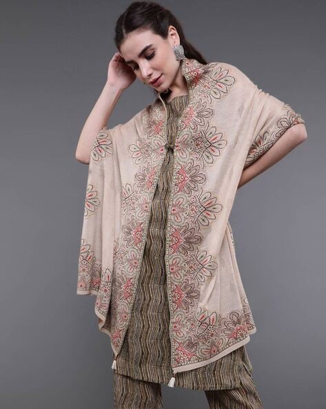 Floral Pattern Woolen Poncho Price in India