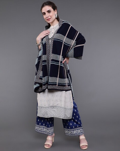 Checkered Woolen Poncho Price in India