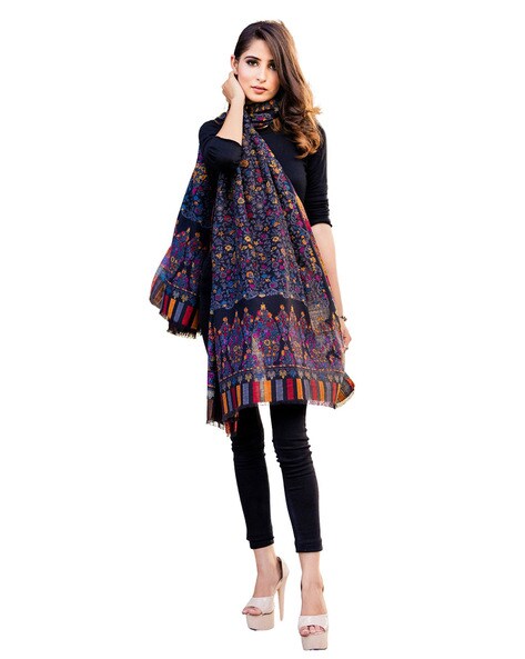 Floral Pattern Shawl with Frayed Hem Price in India