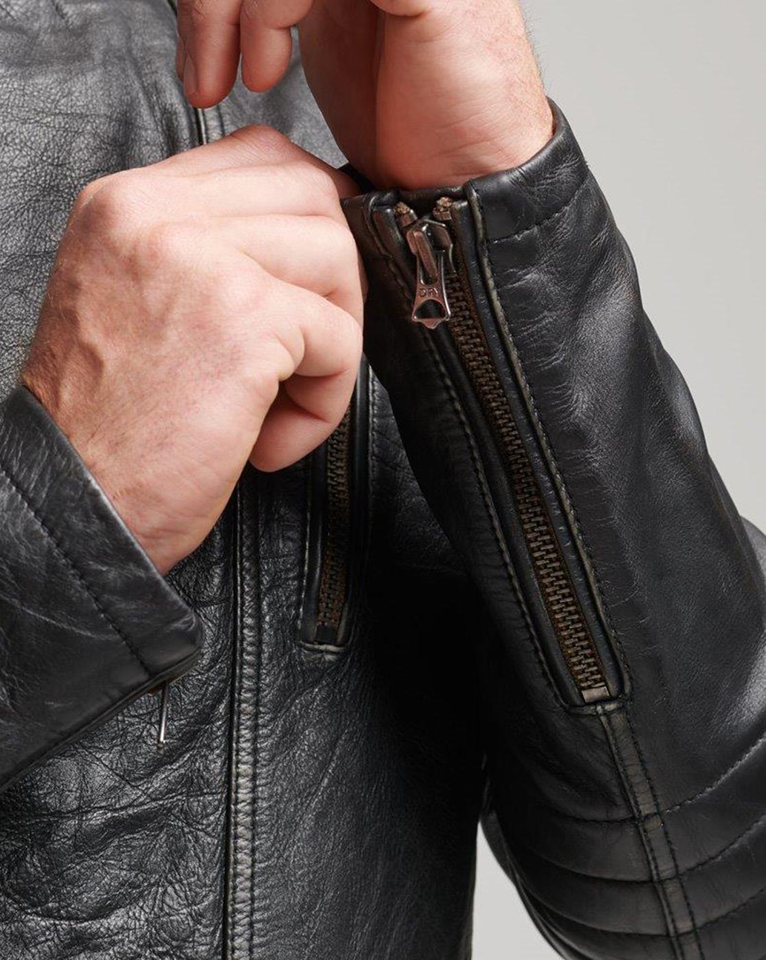 Superdry washed leather slim sale moto jacket