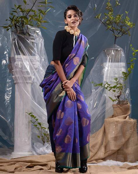 Unnati Silks Violet Printed Saree With Blouse