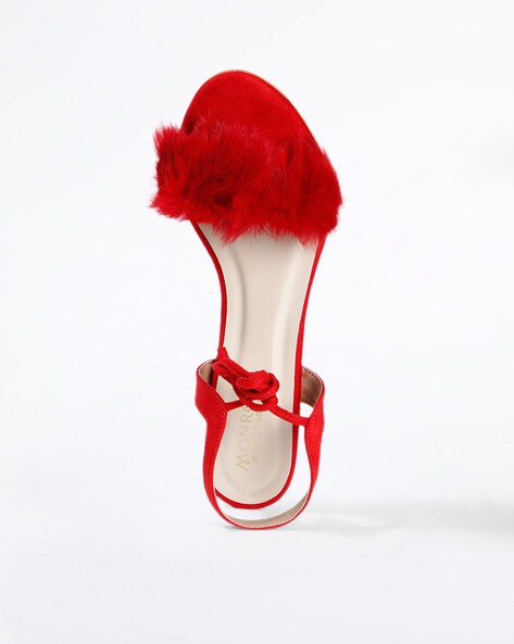 Womens Ladies Party Mid High Heel Sandals Stiletto Ankle Strap Fluffy Fur  Shoes | eBay