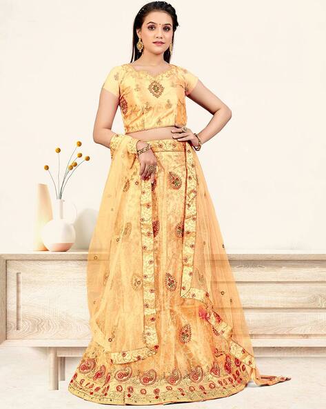 Melon Orange and Pineapple Yellow Lehenga Set - Anisha Shetty - East  Boutique