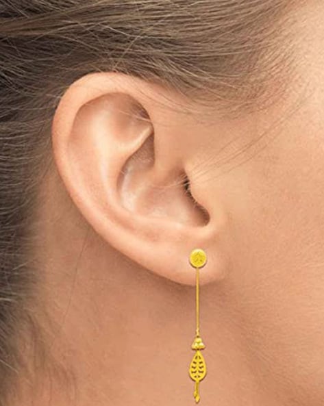 Decorative 22 Karat Yellow Gold Sui Dhaga Earrings