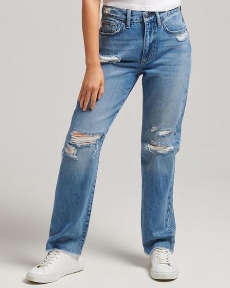 Buy RETRO HIGH-WAIST BLUE STRAIGHT JEANS for Women Online in India