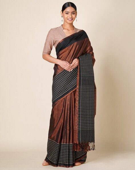 Fabindia Handloom Sarees : Buy Fabindia Blue Cotton Silk Hand Woven Sari  with Unstitched Blouse Online | Nykaa Fashion