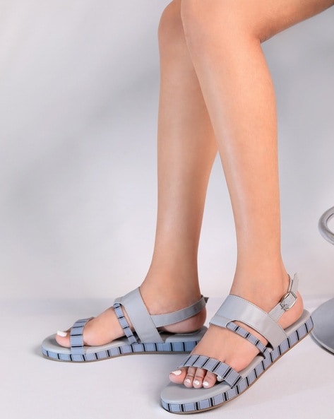 Monrow Striped Sandals with Buckle Closure