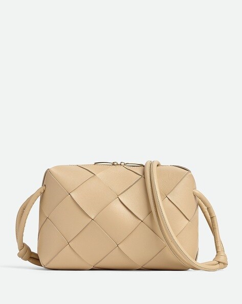 Bottega Veneta Cassette Intreccio Leather Crossbody Bag Beige