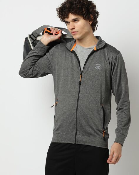 HRSR Men Wind Breaker Coat Zipper Hoodie Jacket Quick Drying Sport  Outwear(Gray,3XL)