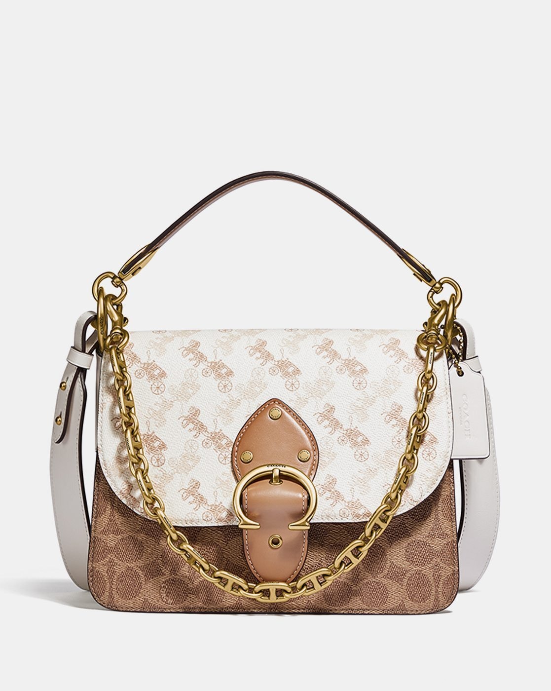 Buy Coach Beat Medium Shoulder Bag with Horse & Carriage Print | Chalk &  Tan Color Women | AJIO LUXE