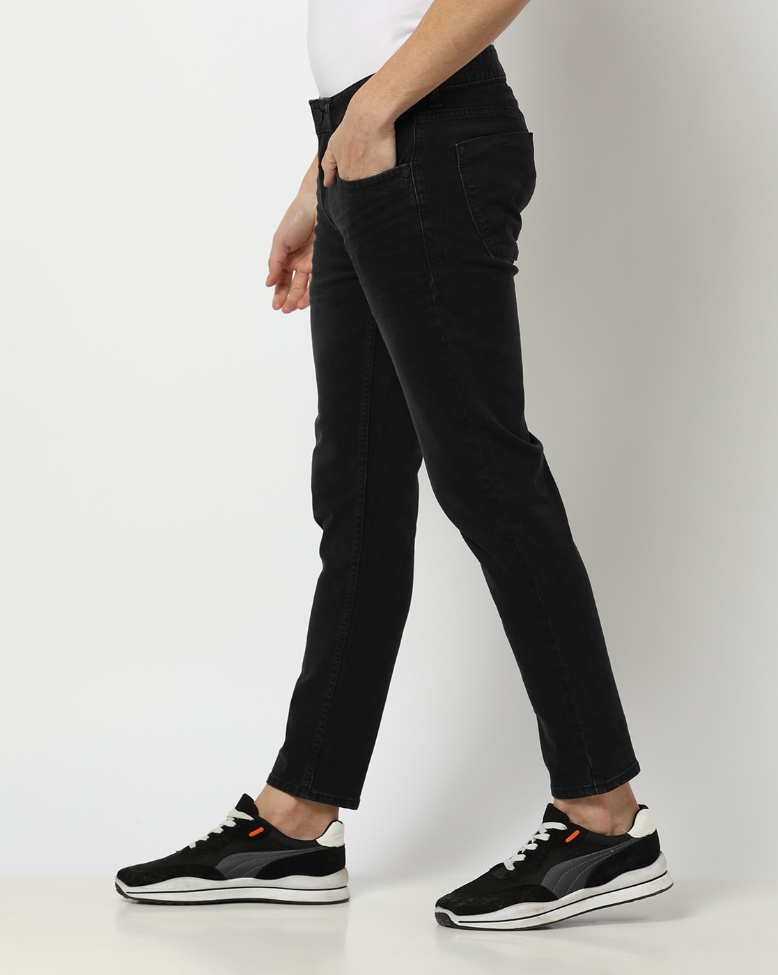 Get Dark Blue Washed Denim Slim Fit Striaght Jeans at  799  LBB Shop