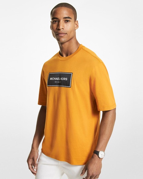 Buy Michael Kors Logo Cotton T-Shirt | Brown Color Men | AJIO LUXE