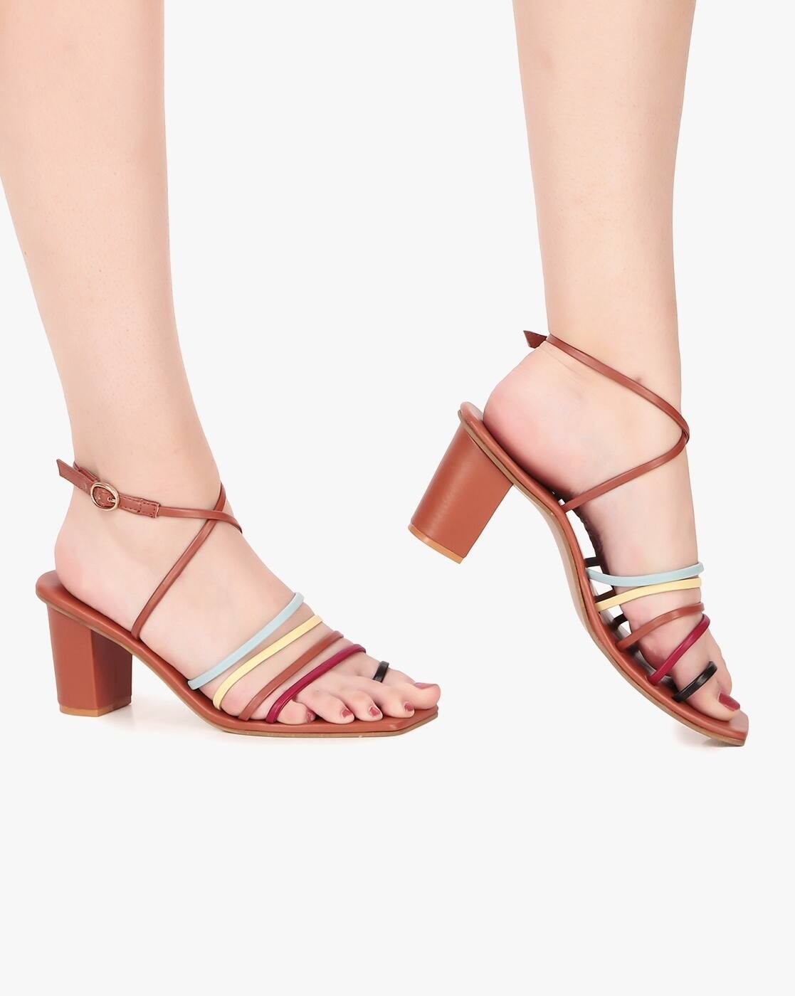 Buy Tan Brown Heeled Sandals for Women by Curiozz Online | Ajio.com
