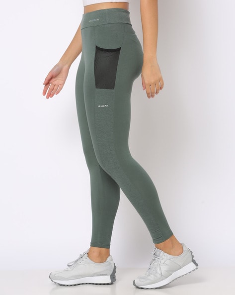 Green Tonal Activewear Leggings With Side Pocket