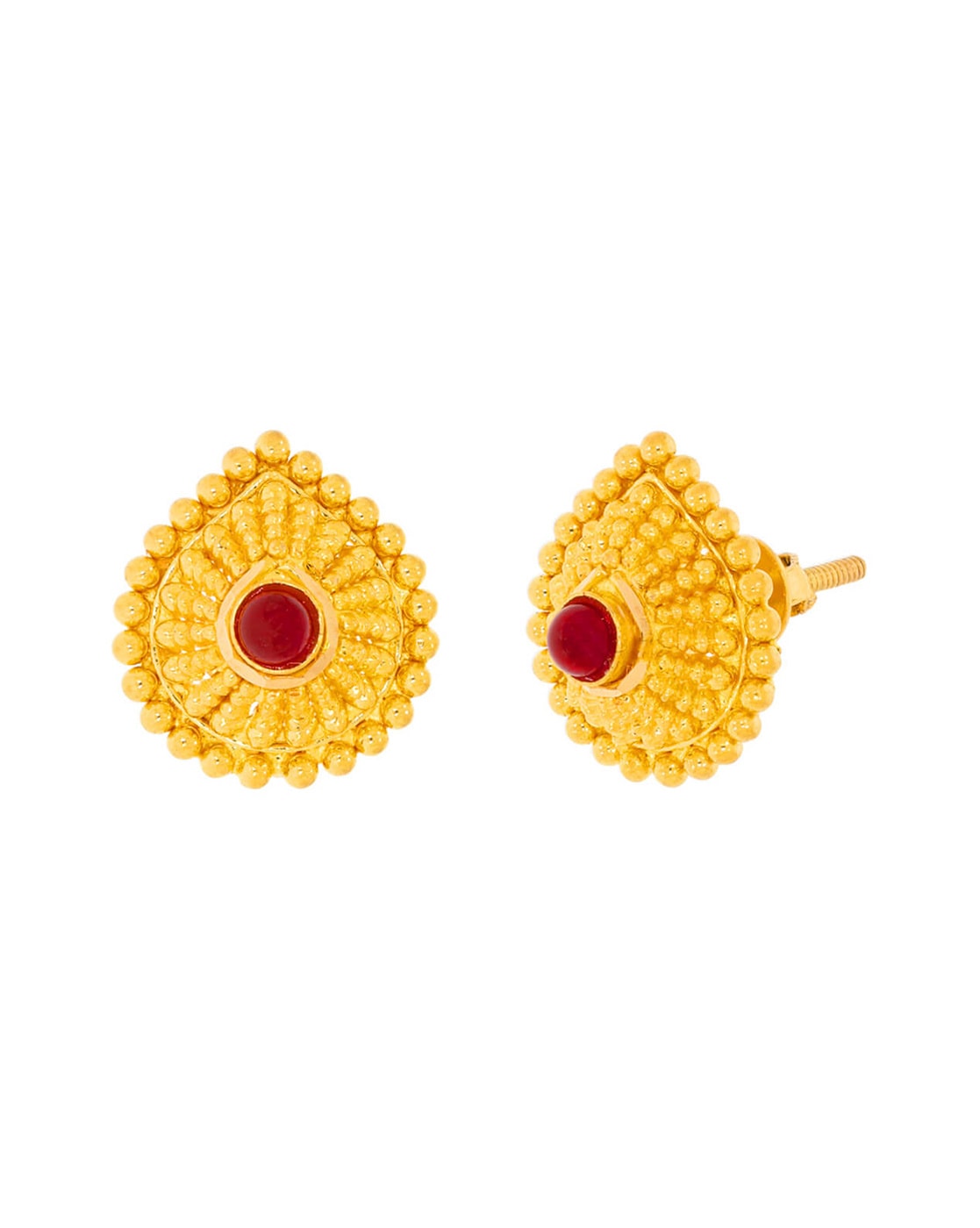 Gold Plated Stone Studded Round Ear Studs For Women