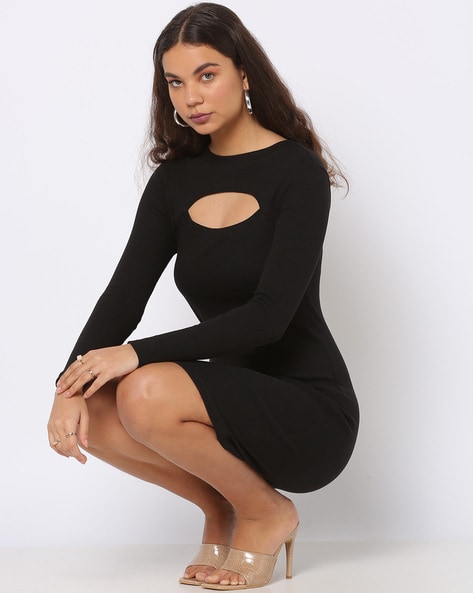 Buy MIXT by Nykaa Fashion Brown Solid Cut Out Ribbed Short Dress Online