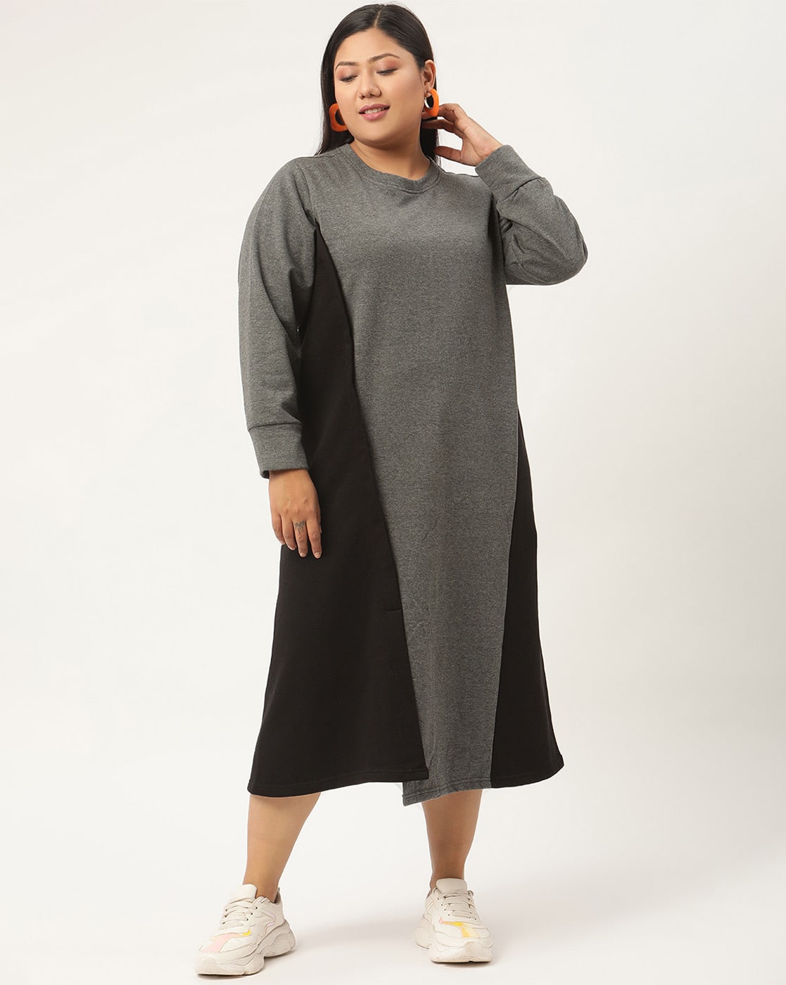 ribbed crew neck maxi sweater dress