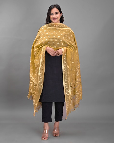 Silk Dupatta with Fringed Border Price in India