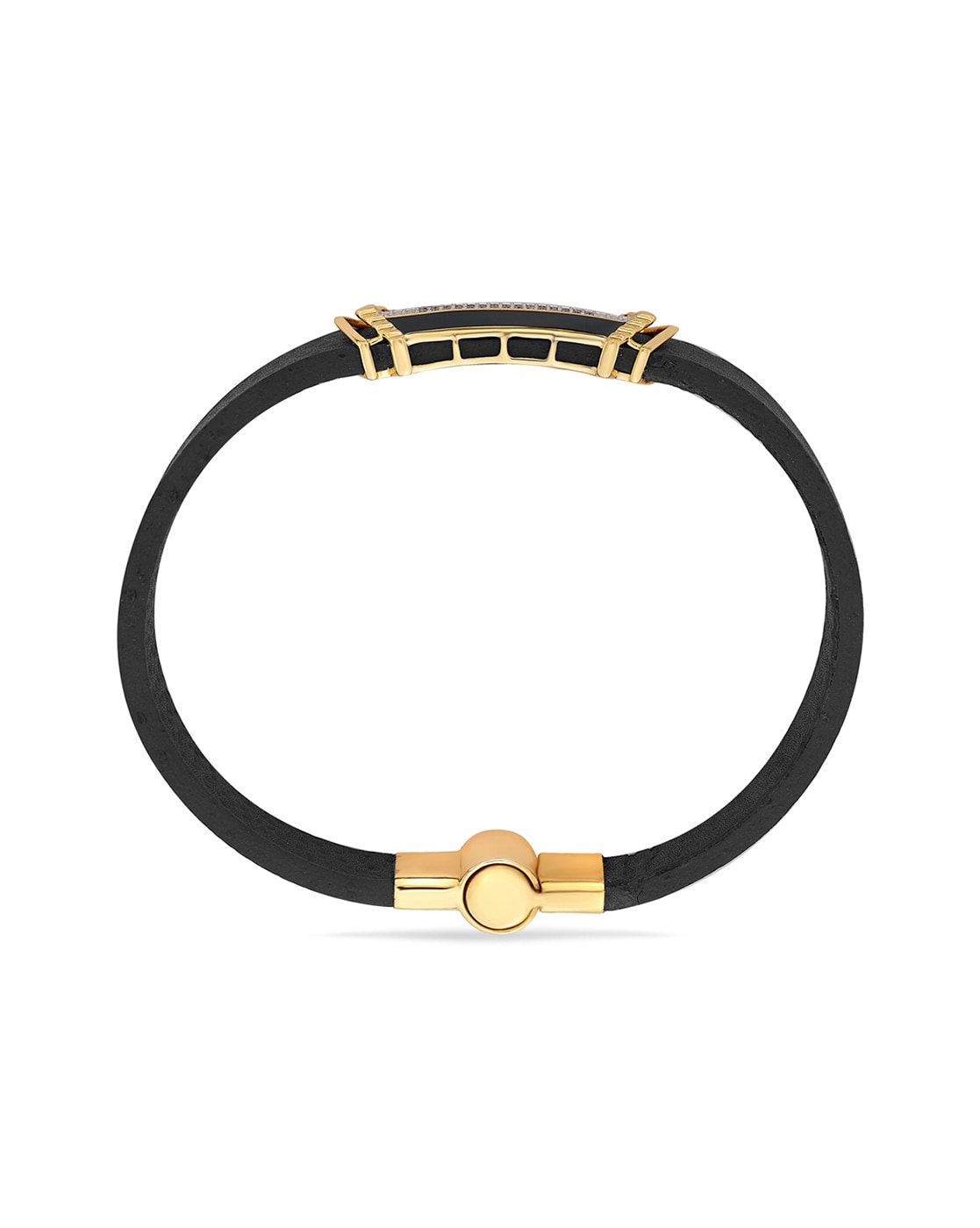 Chevron Bracelet in Black Rubber with 18K Yellow Gold and Diamonds, 6mm