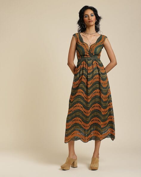 slim fit dress slacks Label RITU KUMAR Green Button-Down Long Dress main image 0