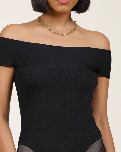 Ribbed off the online shoulder bodysuit