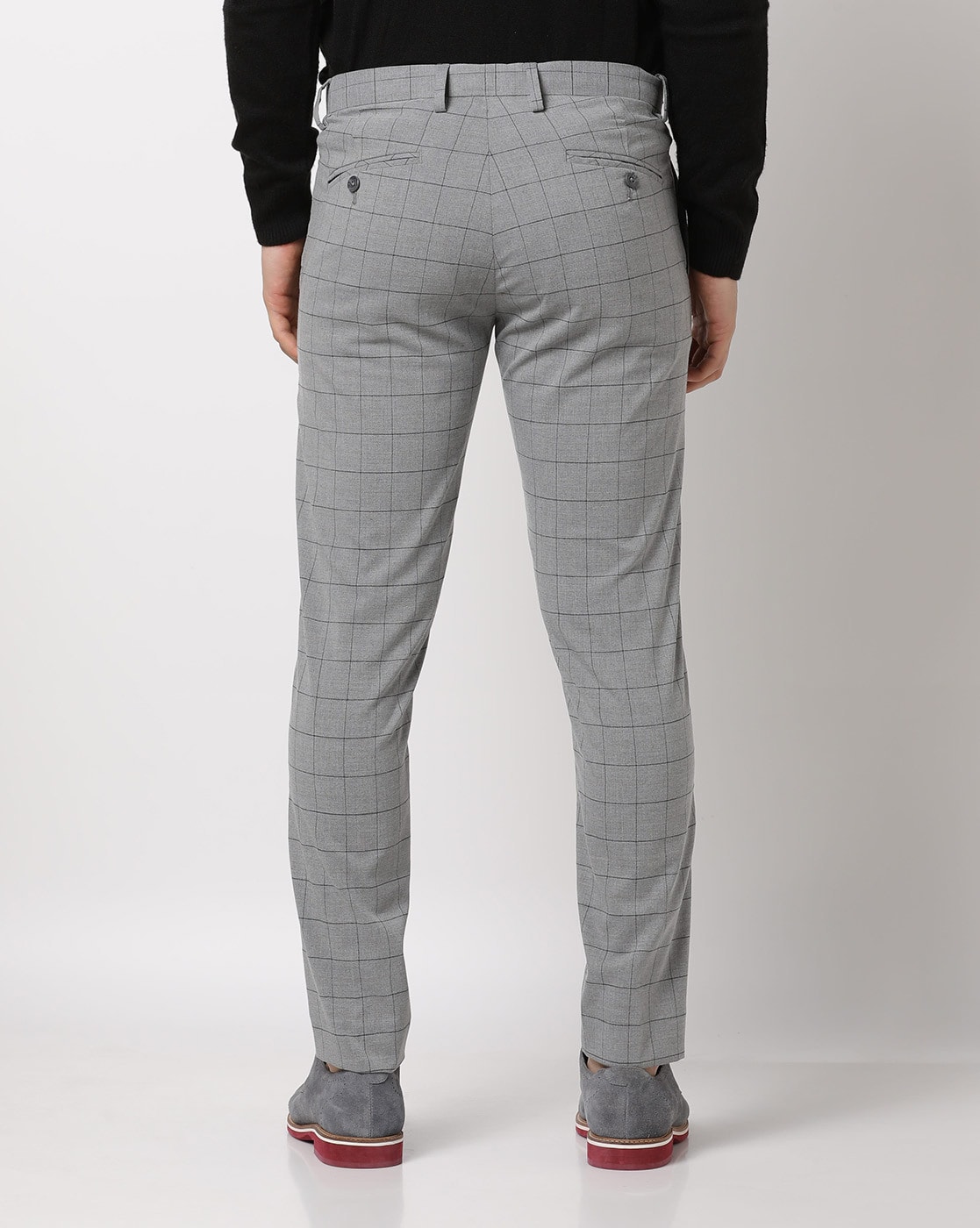 Mens Skinny Plaid Pants Stretch Casual Work Pants Zipper Slim Pencil  Trousers | eBay