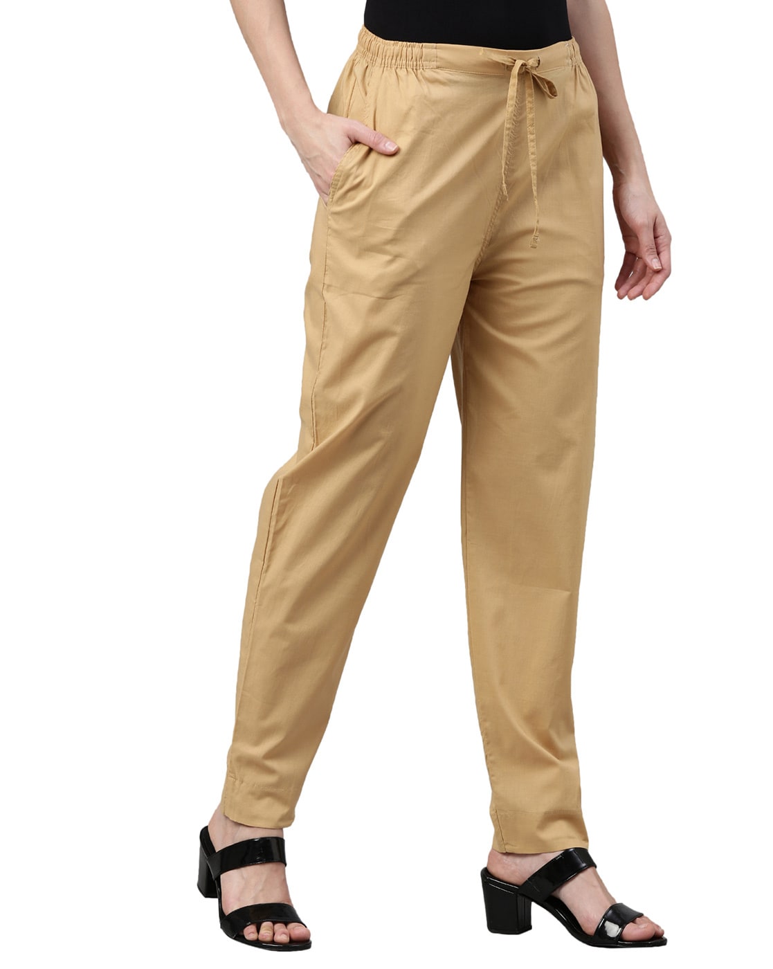 Buy GO COLORS Women Light Brown Mid Rise Linen Linen Pencil Pant  M at  Amazonin