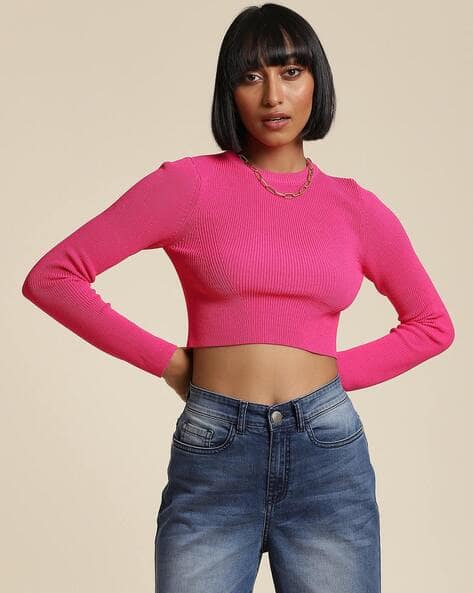 LABEL RITU KUMAR Fitted Ribbed Crew-Neck Crop Top