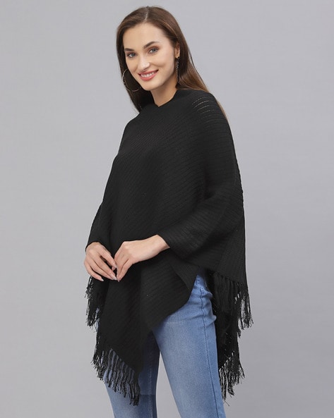 Striped Poncho with Tassels Price in India
