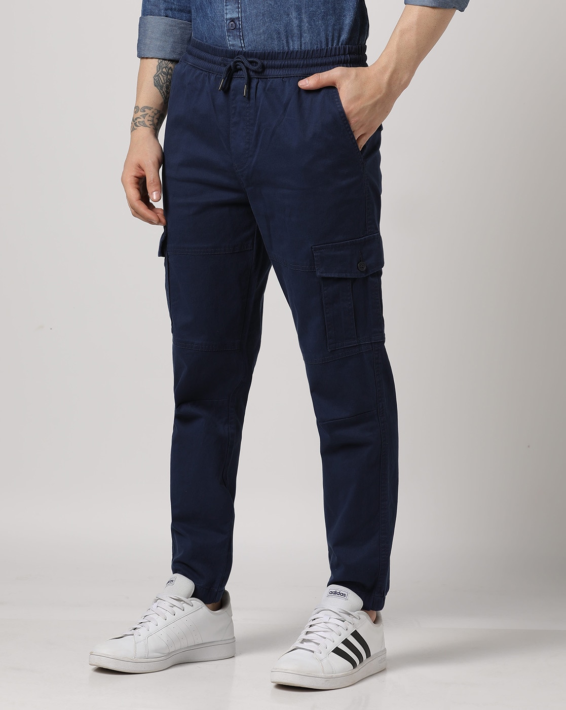 Men's Plus Size Cargo Pants with Belt Navy Blue Bolf CT8901 NAVY BLUE