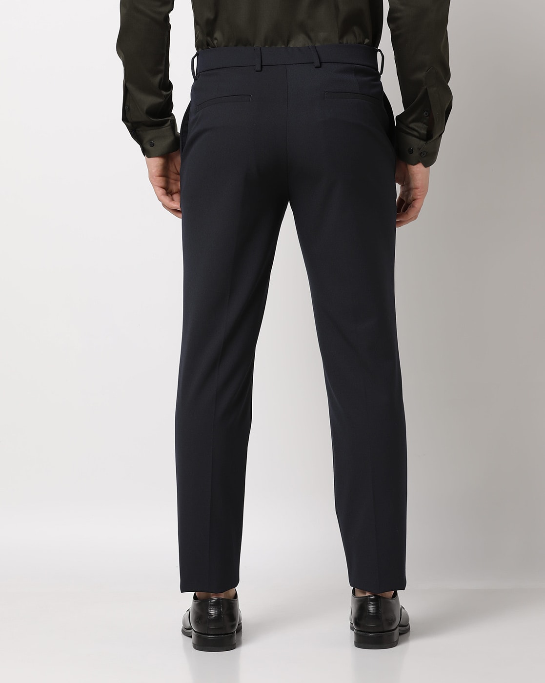 Plain Slim Fit Navy Blue Men Pants - Wessi