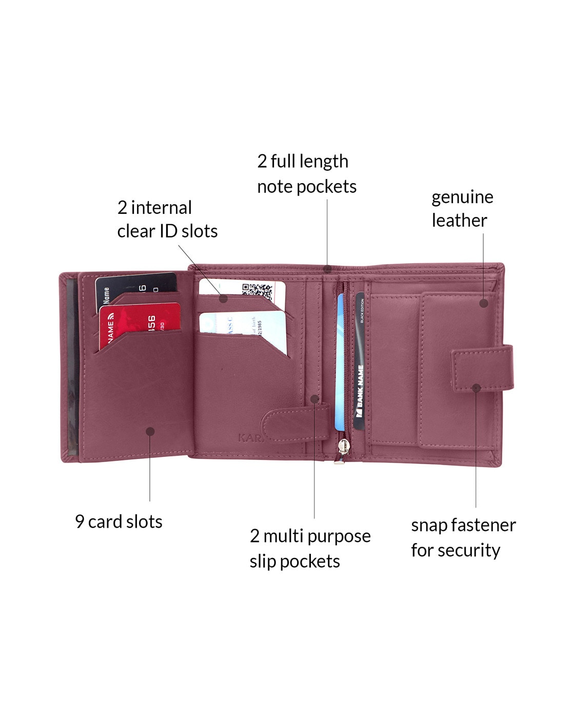 Buy LMN Genuine Leather Violet Women's Wallet 9 Card Slots at Amazon.in